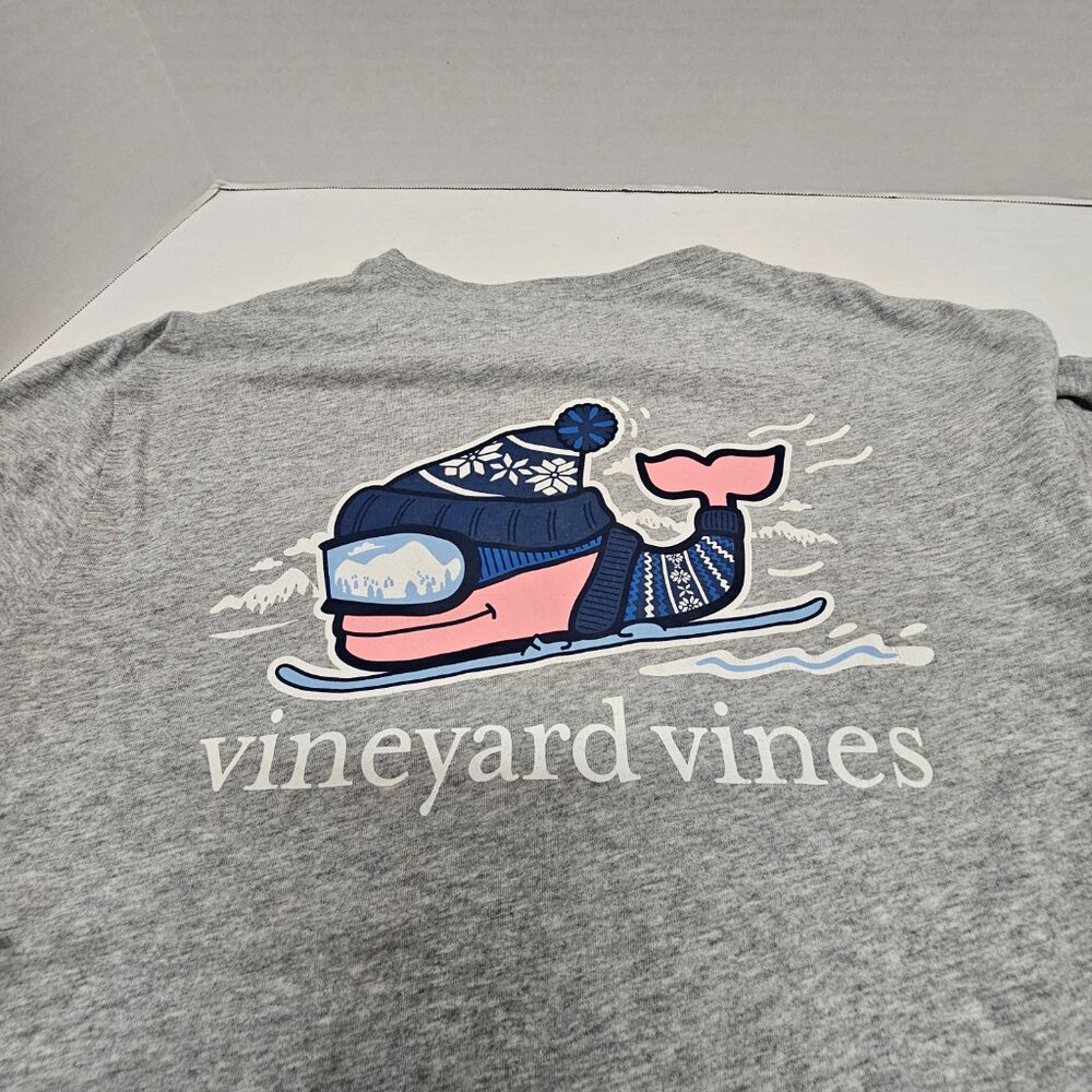 Vineyard Vines Long Sleeve Gray T Tee Shirt Whale Snowboarding Water Ski Blue M - Picture 4 of 9
